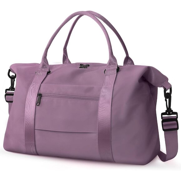 Women Men Purple Waterproof Carry On Tote Travel Duffle Bag with Trolley Sleeve - Picture 1 of 7